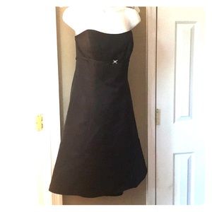 Strapless satin pleated black dress